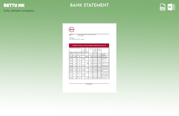 Модерен стил Мозамбик ABSA извод од банкарски ексел шаблон